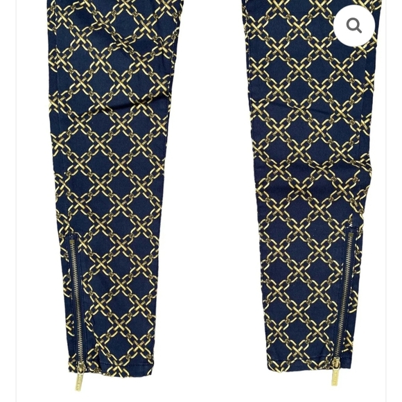 Michael Kors Blue and Gold Chain Print Trousers - Picture 3 of 3